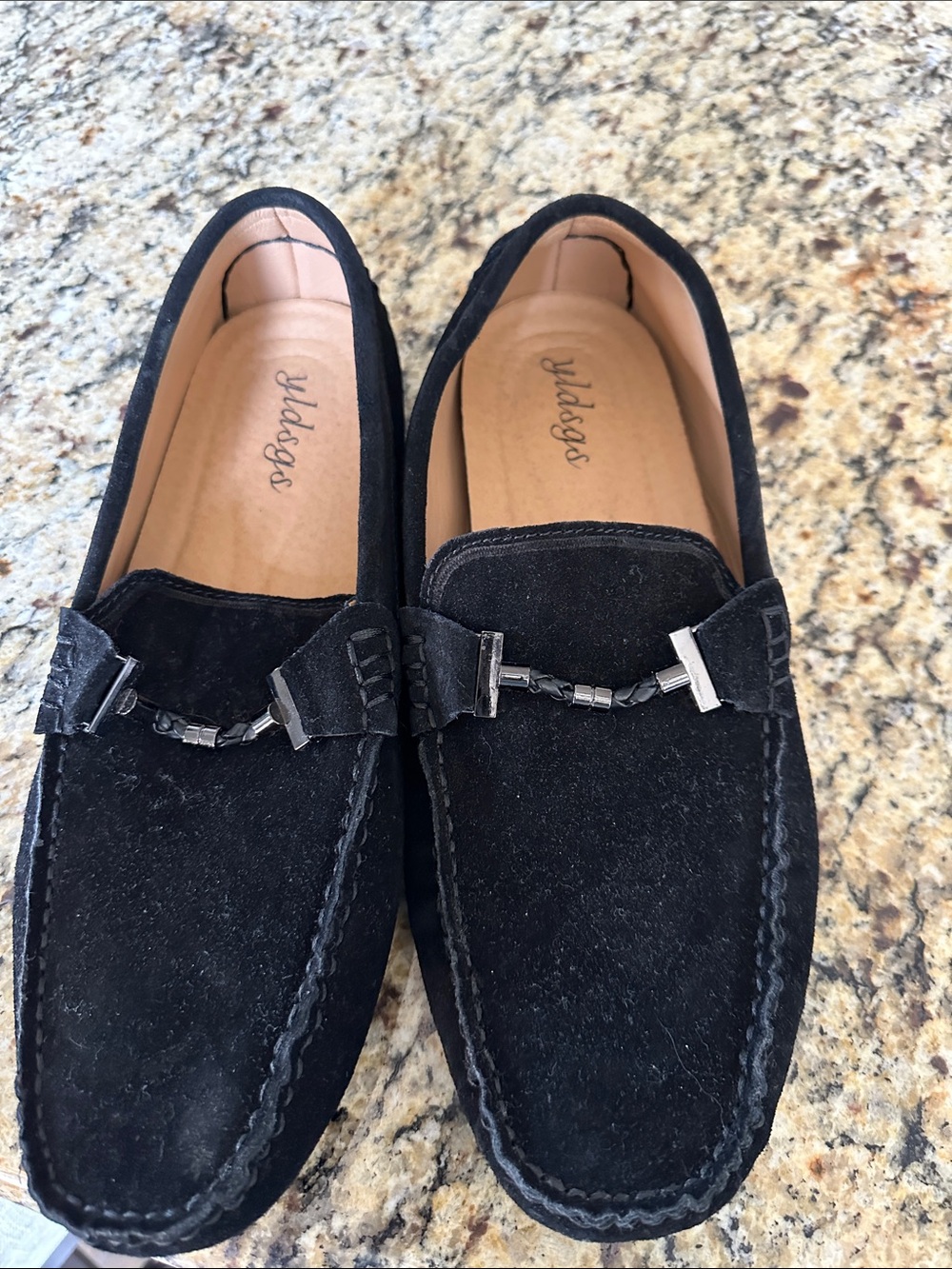 Mens Black Suede Slip-On Loafers with Metal Bit